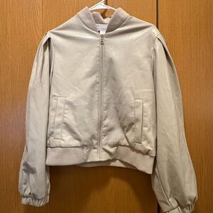 House of Harlow 1960 Faux Leather Beige Bomber Jacket